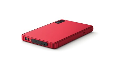 Red smartphone isolated on a white background.