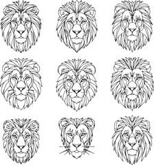 Geometric Lion Vector Set – Bold Monoline Wildlife Art on Crisp White Background