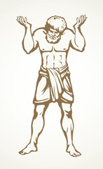 Atlas keeps the earth on their shoulders. Vector drawing icon