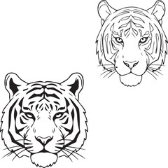 Tiger Line Art Set – Bold Monoline Jungle Predator on Clean White Background
