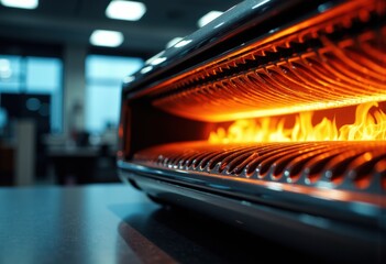 Obraz premium Modern electric heater with visible flames providing warmth in an indoor setting