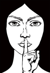 The finger shows quietly. Vector drawing