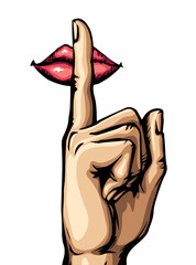 The finger shows quietly. Vector drawing