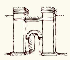 Babylonian Gate. Vector drawing scene