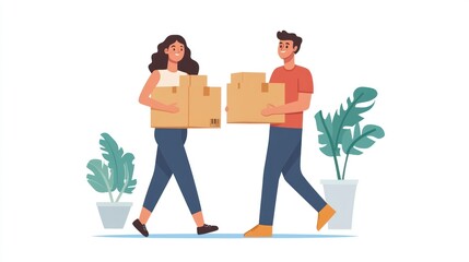 Couple moving boxes