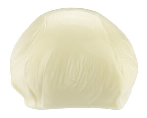 Round piece of suluguni cheese head isolated on a transparent background. Full depth of field. PNG.