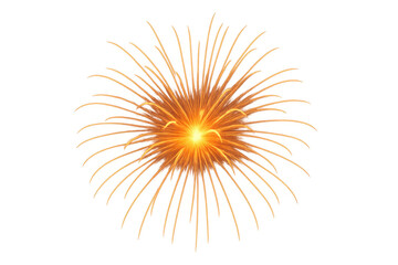 Vibrant firework bursting, spreading brilliant orange sparks against stark transparent backdrop, capturing celebratory energy