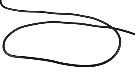 Black electric wire cable isolated on a transparent background. Full depth of field. PNG.