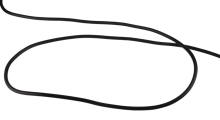 Black electric wire cable isolated on a transparent background. Full depth of field. PNG.