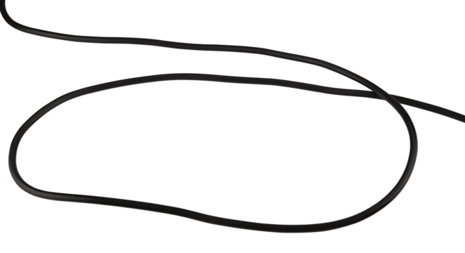 Black electric wire cable isolated on a transparent background. Full depth of field. PNG.