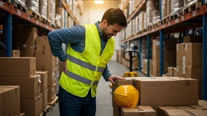 Warehouse Worker Back Pain: Injury, Safety, Lifting Hazards, Workplace Accident Prevention - Powered by Adobe