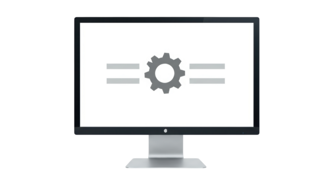 Isolated Computer Screen with Gear Icon Symbolizing Settings and Customization