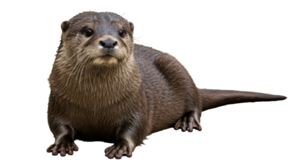 Isolated Eurasian Otter Resting Alertly
