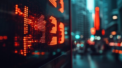 Digital display showing financial data at night