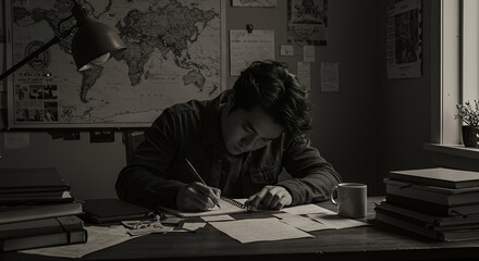 Focused Study: A Monochromatic Portrait of Intense Concentration