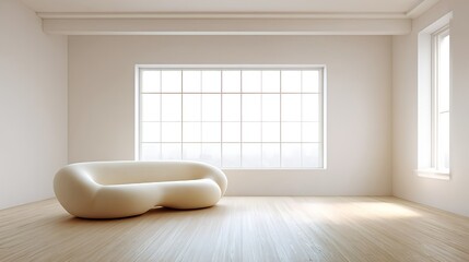 Modern minimalist living room with cream sofa and arched alcove - contemporary interior design with natural light and neutral tones