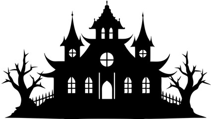 Haunted House Silhouette – Spooky Halloween Castle Vector