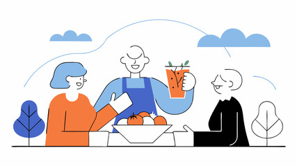 Family Meal Time Flat Illustration