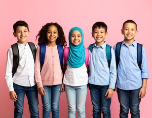 Obraz premium Joyful Group of Diverse School Children Ready for New Academic Year