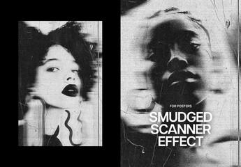 Bad Smudged Scan Poster Photo Effect Mockup