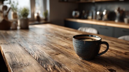Wooden desk with coffee and laptop, a minimal setting for creative work