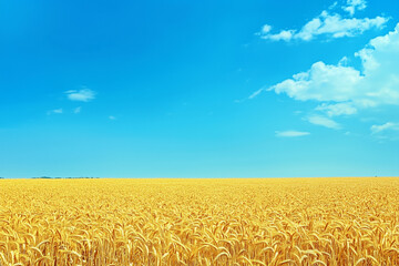 Naklejka premium Golden Wheat Field Under Blue Sky in Summer