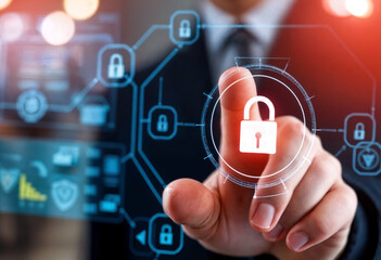 businessman touching virtual screen