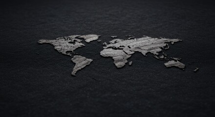 World Map Embossed on Dark Surface