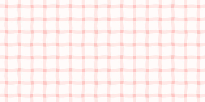 Preppy Plaid Seamless Pattern. Vector Hand-drawn Gingham Check Background in Vintage Cottagecore Style of Pastel Pink Colors for Print on Textile, Paper, Web Design