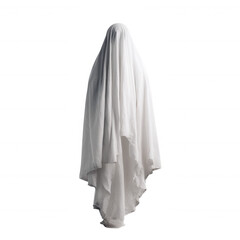 Fototapeta premium A figure completely covered in a flowing white sheet resembling a ghostly or spooky apparition.