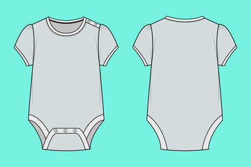 Infant Toddler Baby Short sleeve Overall Dress technical drawing fashion flat sketch front and back views outline CAD mockup.