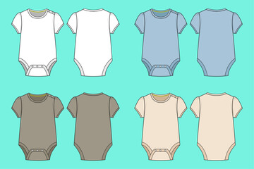 Infant Toddler Baby Short sleeve Overall Dress colour way set technical drawing fashion flat sketch front and back views outline CAD mockup.