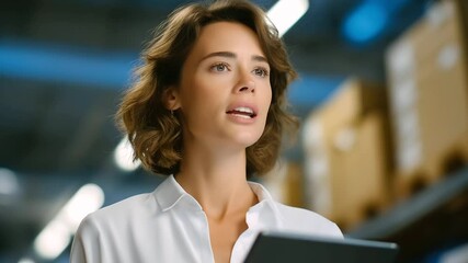 Supervisor Reviewing Inventory Levels with Tablet in Organized Workspace - Powered by Adobe