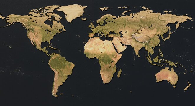Fototapeta A Detailed 3D Relief Map of the World