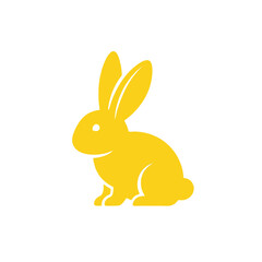 Yellow Bunny Logo, Flat Vector Style, Simple Rabbit Silhouette Art