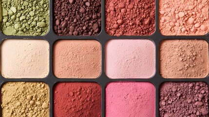 Fototapeta premium Vibrant Earth Tone Eyeshadow Palette Makeup Powder Texture