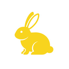 Silhouette Yellow Rabbit Logo, Simple Logo of Yellow Bunny, Flat Vector