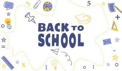 Back to school vector design, School banner with doodles Hand drawn school supplies, stationery. Back to school element template vector background Sale with hand drawn icons