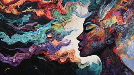 Obraz premium Abstract portrait of a woman with vibrant colors