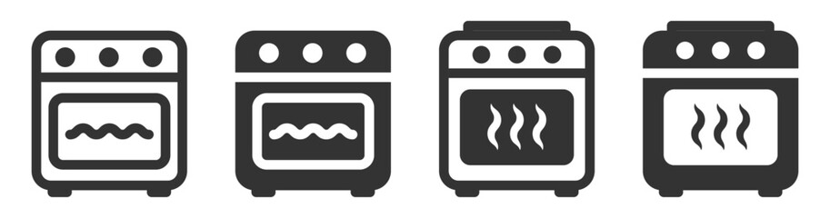 Vector illustration of oven stove appliance icons.