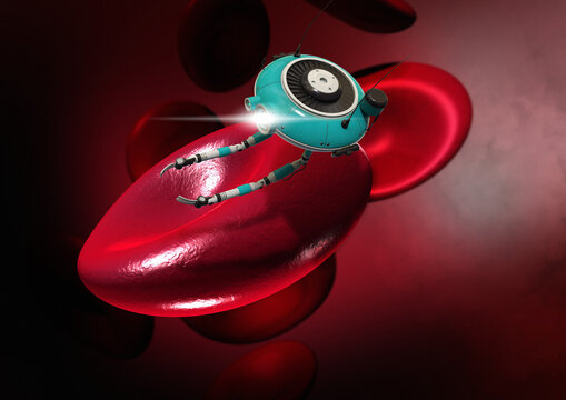 Nanorobot in bloodstream, illustration