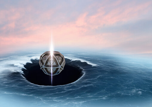 UAP emerging from ocean, illustration