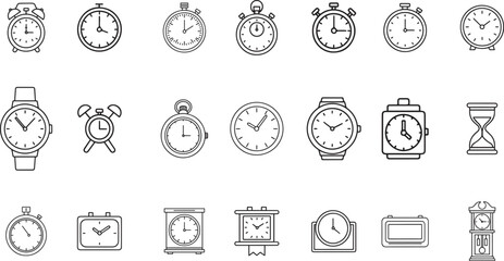 vector set of clocks, black and white icons, logo