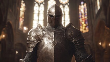 Armored warrior in a cathedral