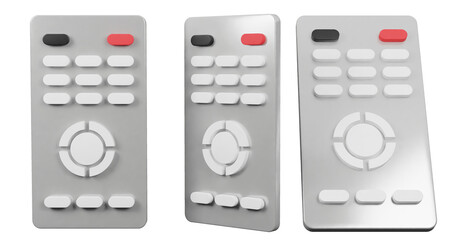 Silver Remote Control Kit with Multiple Viewpoints on Transparent Background 3D Render Illustration