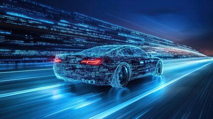 Futuristic car on a highway at night