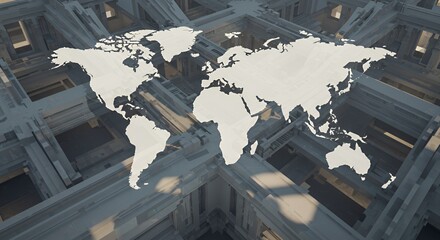 Global Network: A World Map in Abstract Architectural Design