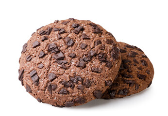 Chocolate cookies close-up on a white. Isolated