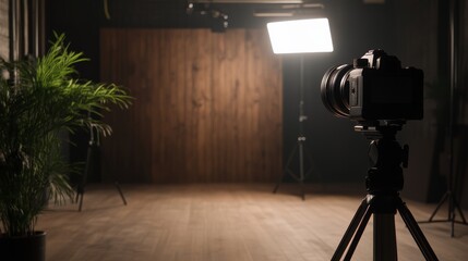 Detailed shot of studio lighting setup from a perspective