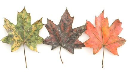 Obraz premium Three Autumn Maple Leaves, Colorful Fall Foliage Collection